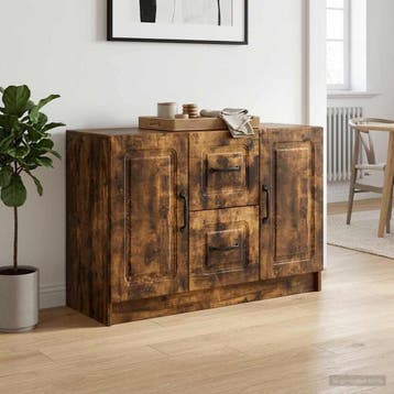 vidaXL Dressoir Gerookt eiken 89 x 34,5 x 57 cm Bewerkt hout, Verzenden, Nieuw, Overige houtsoorten, Minder dan 50 cm