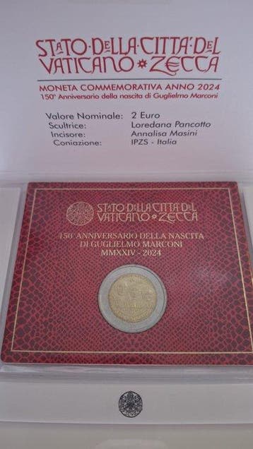 Vaticaan. 2 Euro 2024 Guglielmo Marconi (Zonder