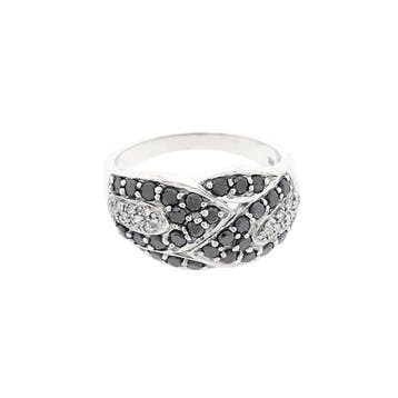 8 karaat ring met zwarte moissanite en heldere diamanten;..., Gebruikt, Zwart, Ophalen of Verzenden, 17 tot 18