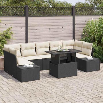 vidaXL Tuin Sofa Set 8 st Zwart en Crème, Verzenden, Nieuw, Rotan, 8 zitplaatsen