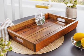 Decoratief dienblad MAKASSAR 45 cm massief houten, Ophalen of Verzenden, Nieuw