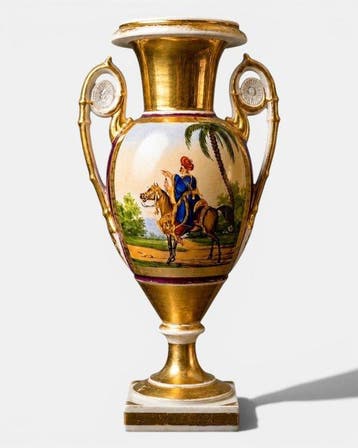 Vaas - Hardporselein uit Parijs. - Vaas krater goud zecchino
