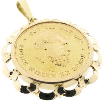 Gouden hanger van 10 gulden munt met Koning Willem De Derde, Ophalen of Verzenden, Gebruikt, Goud, Overige merken