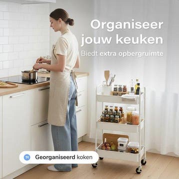 2dekans | Keuken trolley op Wieltjes - 3 laags - Keukenrek -, Ophalen of Verzenden, Zo goed als nieuw