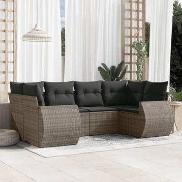 vidaXL 6-delige Loungeset met kussens poly rattan grijs, Verzenden, Nieuw, Loungeset