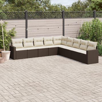 vidaXL 9-delige Loungeset met kussens poly rattan bruin, Verzenden, Nieuw, Loungeset