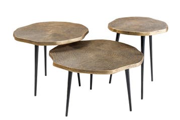 Set van 3 bijzettafels ORGANIC 60/50/40cm antiek messing, Ophalen of Verzenden, Nieuw