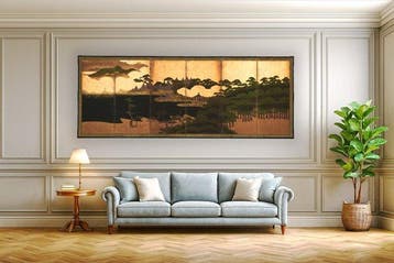 Vouwscherm  (byôbu) - Bladgoud, Papier, Lak, Hout, Koper -