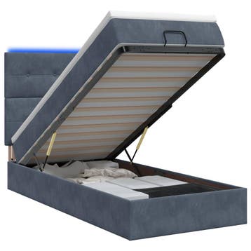vidaXL Ottoman Bed met Matrassen en LED Donkergrijs 80 x 200, Verzenden, Nieuw, Grijs, Stof