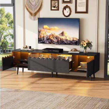 Lowboard TV-Meubel 176×38×45 cm – LED Verlichting en Glas, Verzenden, Nieuw