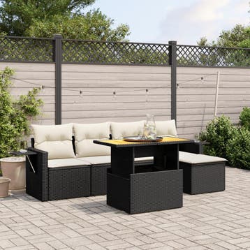 vidaXL 6-delige Loungeset met kussens poly rattan zwart, Verzenden, Nieuw, Loungeset