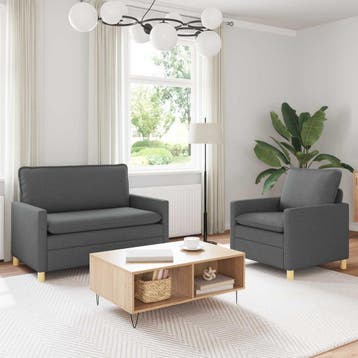vidaXL Bankstel 2 st 3-zits Donkergrijs Stof, Huis en Inrichting, Verzenden, Minder dan 150 cm, Stof, Driepersoons
