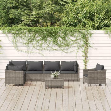 vidaXL 8-delige Loungeset met kussens poly rattan grijs, Verzenden, Nieuw, Loungeset