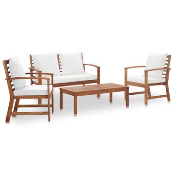 vidaXL 4-delige Loungeset met kussens massief acaciahout, 4 zitplaatsen, Verzenden, Nieuw, Loungeset