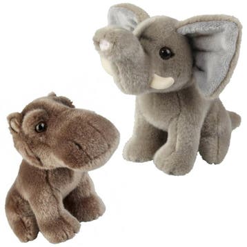 Knuffeldieren set olifant en nijlpaard - pluche - 18 cm, Verzenden, Nieuw