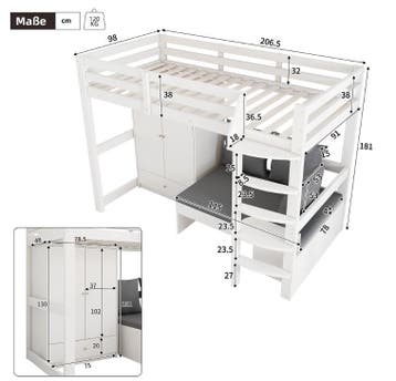 Hoogslaper 90x200 cm – Kinderbed met Bank en Kledingkast, Verzenden, Nieuw