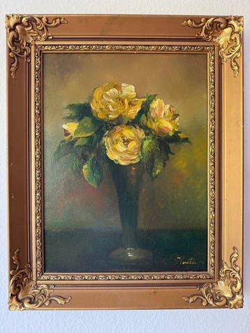 French school (XX), signed Floutier - Gelbe Rosen in Vase