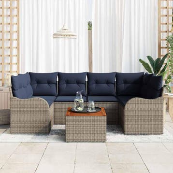 vidaXL Tuinbankenset 7 st Grijs poly rattan, Verzenden, Nieuw, Rotan, 7 zitplaatsen