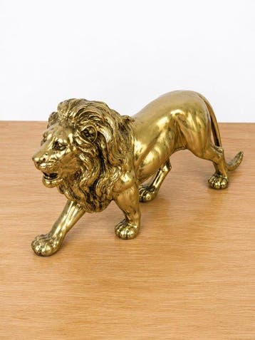 sculptuur, Majestic Roaring and walking Golden Lion-Symbol, Antiek en Kunst