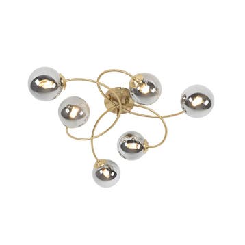Moderne plafondlamp goud 6-lichts met smoke glas - Athens, Verzenden, Nieuw, Glas