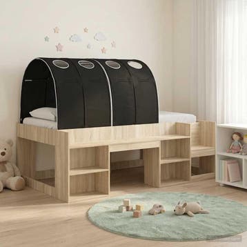 vidaXL Bedframe met tunnel 3 st Sonoma Eiken en Zwart, Verzenden, Nieuw, Bruin, Hout