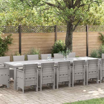 vidaXL Tuin Eetset 15 pcs Lichtgrijs Polt riet, Verzenden, Nieuw, 5 zitplaatsen