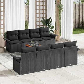 vidaXL Tuinbankenset 9 st Zwart poly rattan, Verzenden, Nieuw, Meer dan 8 zitplaatsen