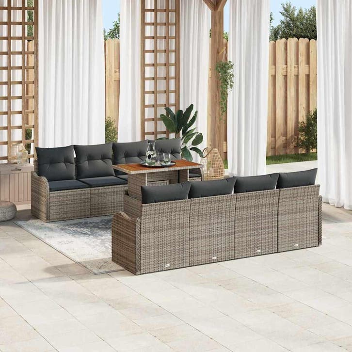 vidaXL Tuin Sofa Set 9 st Grijs Poly riet, Tuin en Terras, Tuinsets en Loungesets, Nieuw, Meer dan 8 zitplaatsen, Rotan, Verzenden