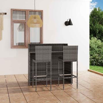vidaXL 3-delige Tuinbarset met kussens grijs, Verzenden, Nieuw, 2 zitplaatsen