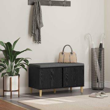 vidaXL Halbank met kussen met opslag Zwarte Eik 80 x 38 x 46, Verzenden, Nieuw
