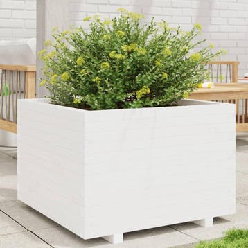 vidaXL Plantenbak 70x70x49,5 cm massief grenenhout wit, Tuin en Terras, Bloembakken en Plantenbakken, Verzenden, Nieuw, Hout