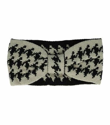 Haarband Knoop 11cm – Ruitprint – Gebreide Stof – Zwart, Nieuw