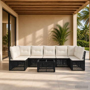 vidaXL Tuinbankenset 8 st Zwart poly rattan, Verzenden, Nieuw, 8 zitplaatsen