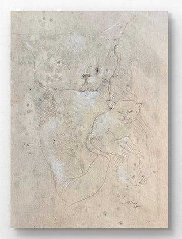 Robert Detheux (1932-2010) - Portrait surréaliste aux chats,