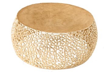 Ronde salontafel ABSTRACT BLAD 75cm goudkleurig metaal, Huis en Inrichting, Ophalen of Verzenden, Nieuw