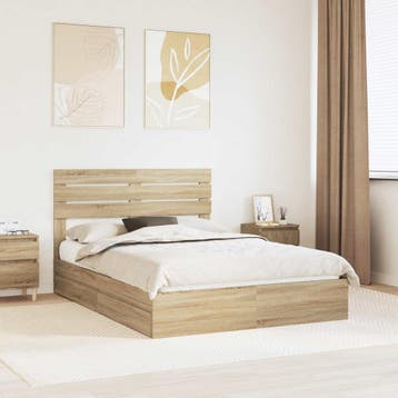 vidaXL Opslag bed met lade Sonoma Eiken 160 x 200 cm Bewerkt, Huis en Inrichting, Slaapkamer | Bedden, Bruin, Verzenden, Hout