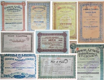 diverse landen. 27 authentieke effecten uit de maritieme