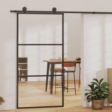 vidaXL Schuifdeur 102x205 cm ESG-glas en aluminium zwart, Verzenden, Nieuw