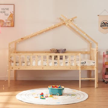 Kinderbed Sotkamo huisbed met matras 90x200 cm naturel [en.c, Verzenden, Nieuw