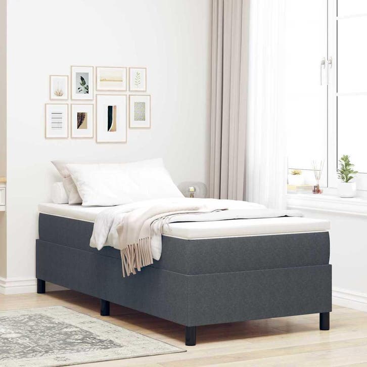 vidaXL Boxspringbed Donkergrijs en Wit 100 x 200 cm Katoen, Huis en Inrichting, Slaapkamer | Bedden, Grijs, Nieuw, Verzenden