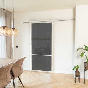 Stalen Schuifdeur met koofsysteem 3 Vlaks Wit Rook glas, 75 tot 150 cm, Nieuw, 150 tot 225 cm, Metaal