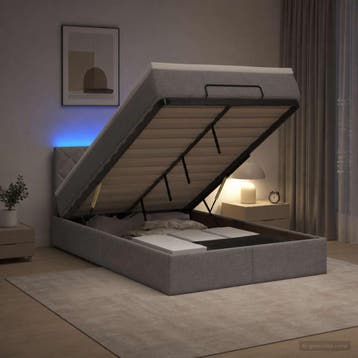vidaXL Ottoman Bed met Matrassen en LED Lichtgrijs 120 x 200, Verzenden, Nieuw, Twijfelaar