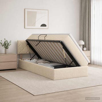 vidaXL Opbergbed met matras Crèmekleurig 100 x 200 cm, Verzenden, Nieuw, Eenpersoons, Crème