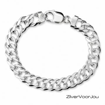 Zilveren dubbele gourmet schakel heren armband 20 cm 10 mm b, Verzenden, Nieuw, Zilver