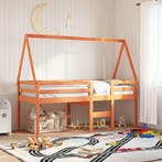 vidaXL Hoogslaper met dak massief grenenhout wasbruin 90x190, 90 cm, Eenpersoons, Bruin, Verzenden