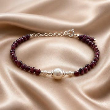Parel - Zilver - Armband - Akoya parels, granaat, Verzamelen