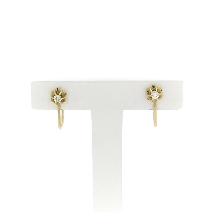 Vintage gouden oorclips met diamant; 0,10 ct. (Oorbellen), Sieraden, Tassen en Uiterlijk, Oorbellen, Goud, Gebruikt, Met edelsteen