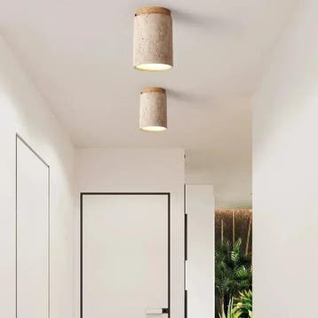 Japanse LED Plafondlamp Steen en Hout Rond, Verzenden, Nieuw