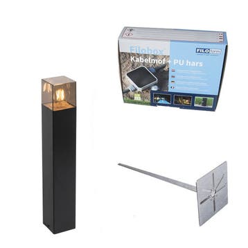Buitenlamp zwart met smoke glas met grondpin en kabelmof, Verzenden, Nieuw, Aluminium