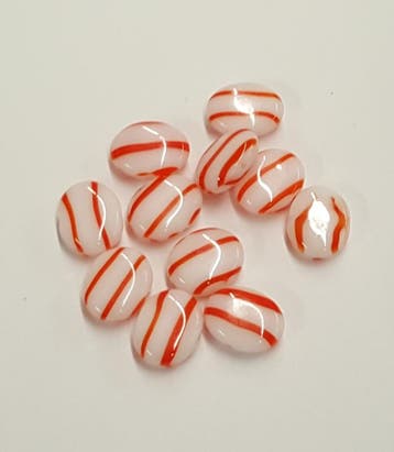 10 x glaskraal ovaal wit met rood/oranje steep 12x10 mm g..., Ophalen of Verzenden, Nieuw, Kraal